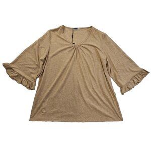 Kikula Flutter Sleeve Tunic Women's XXL Brown Chambray 3/4 Sleeve New With Tags